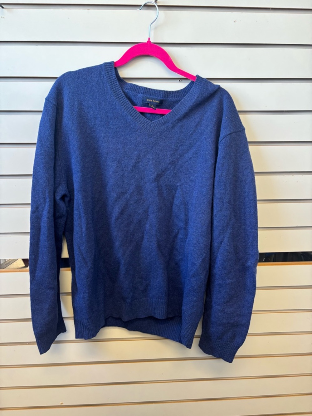 Club Room Vintage Men's V-Neck Sweater in Navy Blue 100% Lambswool